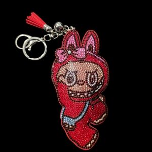 Large Labubu Rhinestone Keychain – Sparkly Bag Charm